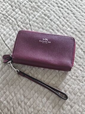 Coach Plum Leather Zip Wristlet